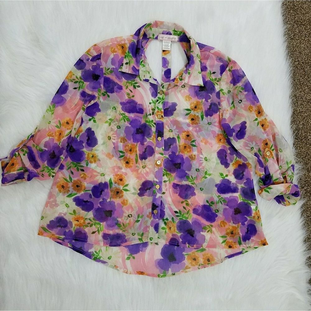 Band of Gypsies floral sheer open back button up - Picture 4 of 7
